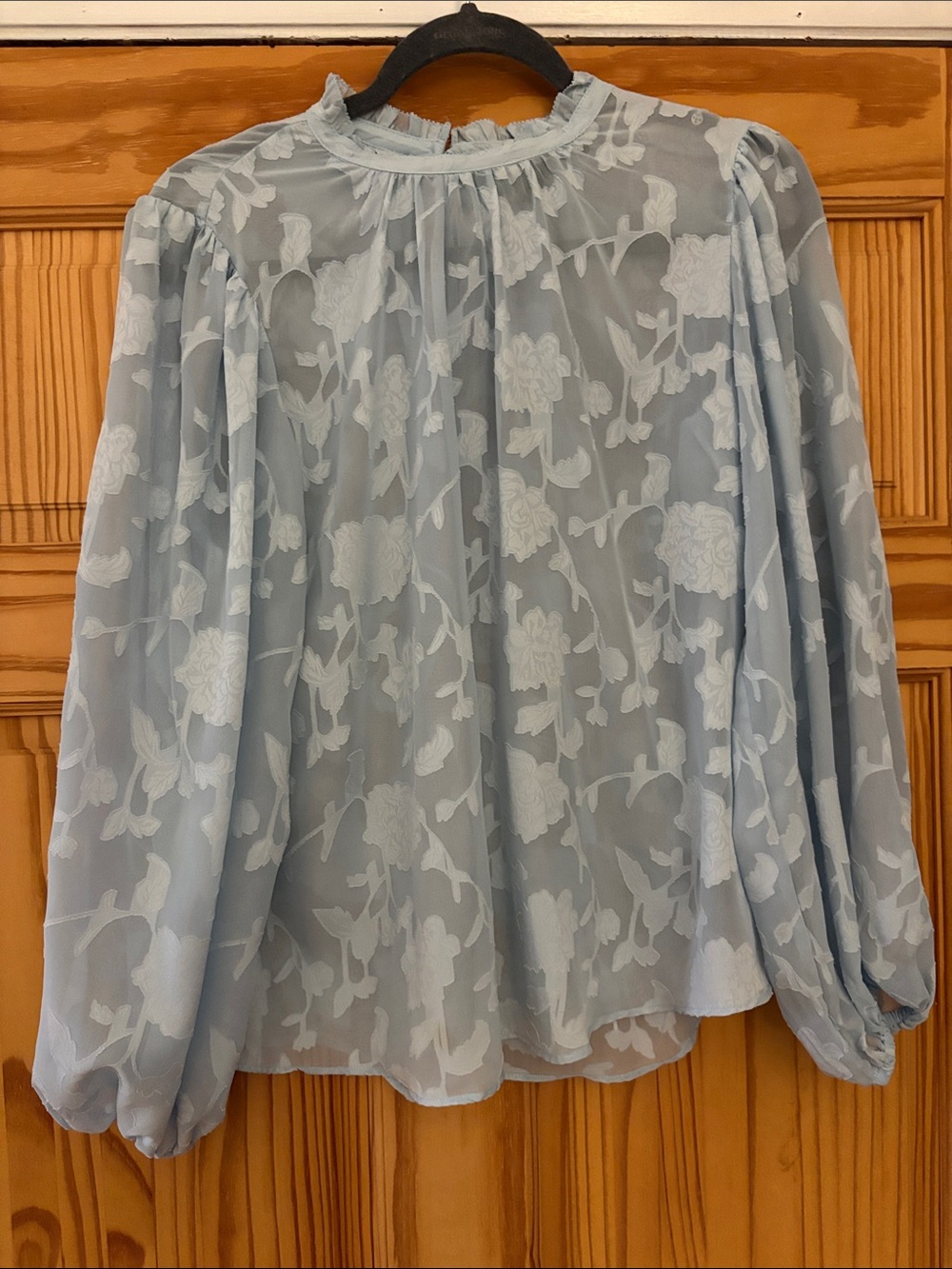 White House Black Market Pale Blue Floral Blouse, small